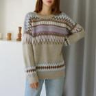 Drop-shoulder Patterned Furry Sweater