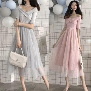 Short Sleeve V-neck Mesh Dress