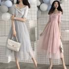 Short Sleeve V-neck Mesh Dress