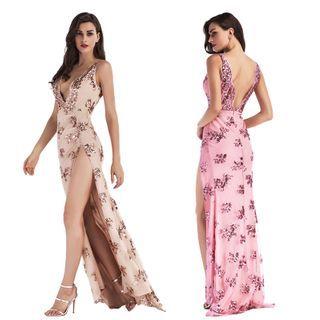Sequined Sleeveless Maxi Sheath Dress