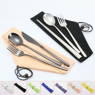 Stainless Steel Chopsticks / Fork / Knife / Spoon / Fabric Pouch / Set