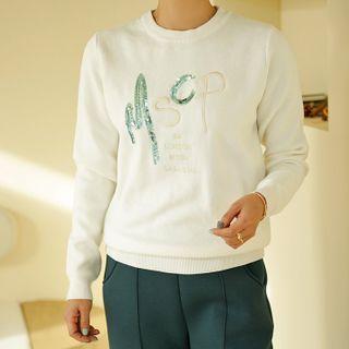 Sequin Letter Embroidery Sweater