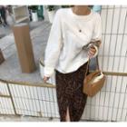 Long Sleeve Plain Tee / Leopard Printed Skirt