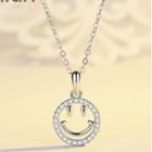 Smiley Rhinestone Pendant Sterling Silver Necklace Silver - One Size