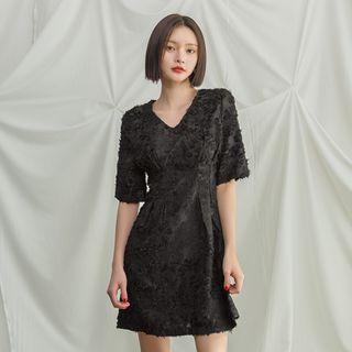 Pleated-waist Fringed Minidress