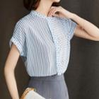 Short-sleeve Striped Panel Dotted Blouse