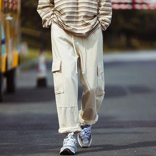 Drawstring Cuff Pocket Wide Leg Pants