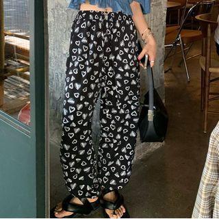 Heart Printed High-waist Pants