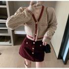 V-neck Cardigan / Mini Pencil Skirt