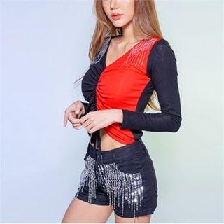Rhinestone-fringed Sequined Shorts