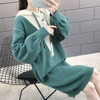 Two-tone Midi Knit Hoodie Dress