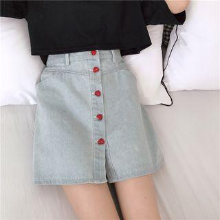 Heart Button A-line Denim Skirt