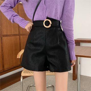 Faux Leather High-waist Wide Leg Pants