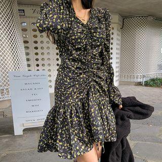 Ruched Ruffled Floral Dress
