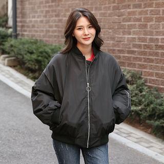 Lettering Padding Flight Jacket With Scarf