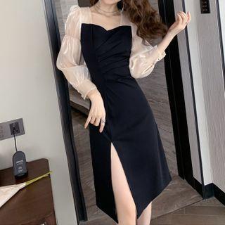 Long-sleeve Two-tone A-line Dress (various Designs)