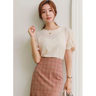 Knotted-cuff Smocked Blouse