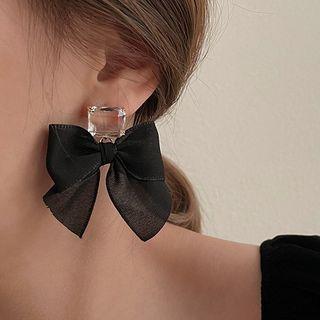 Rhinestone Bow Fabric Dangle Earring