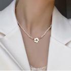 Alloy Flower Pendant Faux Pearl Necklace Flower - Gold - One Size