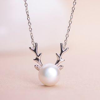 925 Sterling Silver Pearl Deer Pendant Necklace