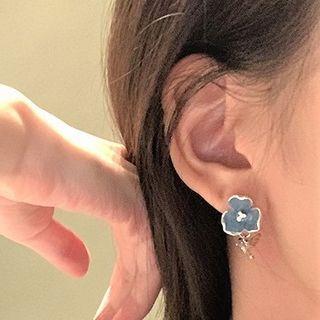 Floral Ear Stud 1 Pair - Blue - One Size