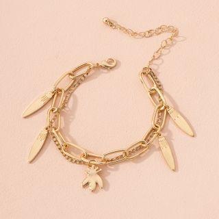Bee & Leaf Layered Alloy Bracelet Gold - One Size