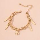 Bee & Leaf Layered Alloy Bracelet Gold - One Size
