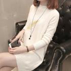 Feather Print Long-sleeve Knit Dress