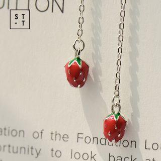925 Sterling Silver Strawberry Dangle Earring Red - One Size