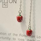 925 Sterling Silver Strawberry Dangle Earring Red - One Size