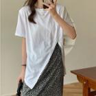 Set: Short-sleeve Slit T-shirt + Leopard Print Skirt