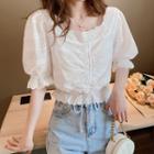 Drawstring-front Short-sleeve Cropped Blouse
