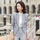 Tie-neck Blouse / Straight-cut Pants / Double-breasted Blazer / Set