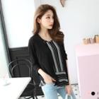 Set: Stripes Camisole Top + Knit Long Sleeves Cardigan