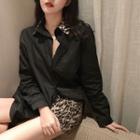 Leopard Print-collar Long-sleeved Shirt