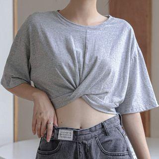 Short-sleeve Shirred Crop T-shirt