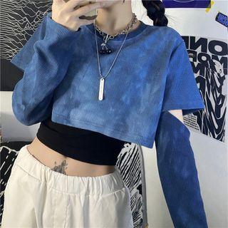 Set: Tie-dye Print Cutout Cropped T-shirt + Camisole Top