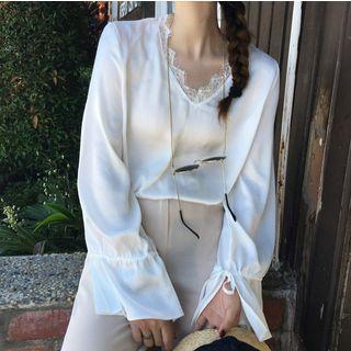 Lace Trim Long-sleeve T-shirt White - One Size