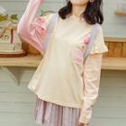 Ruffle-detail Color-block Sleeve Lollipop Print Top