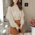 Bow Accent Long-sleeve Lace Top