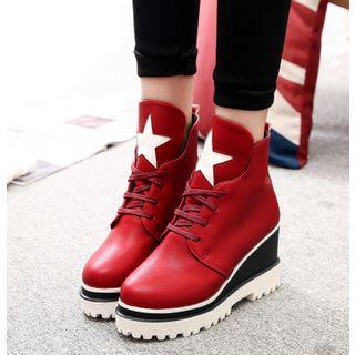 Lace-up Platform Wedge Short Boots