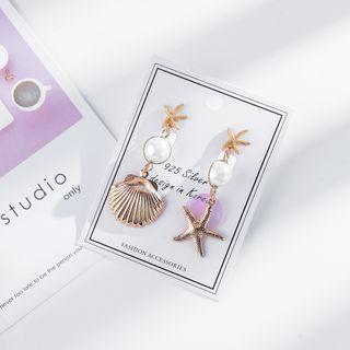Faux Pearl Starfish / Scallop Dangle Earring
