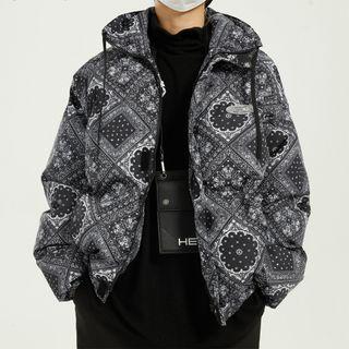 Hooded Paisley Print Zip Jacket