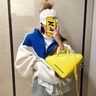 Zip-detail Color-block Faux-fur Pullover