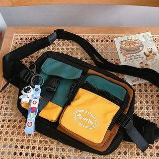 Color Block Nylon Waist Bag / Bag Charm / Brooch / Set