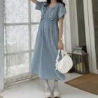 Drawstring Ruched Short-sleeve A-line Maxi Dress