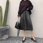Set: Melange Long-sleeve Top + Midi Skirt