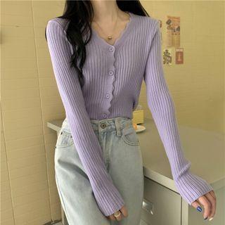 Scallop Trim Ribbed Knit Cardigan