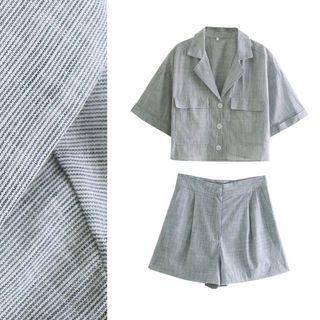 Short-sleeve Open-collar Crop Shirt / Shorts / Set