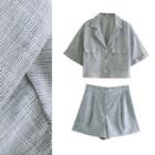Short-sleeve Open-collar Crop Shirt / Shorts / Set